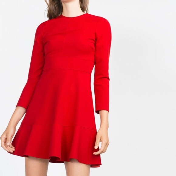 zara red long sleeve dress